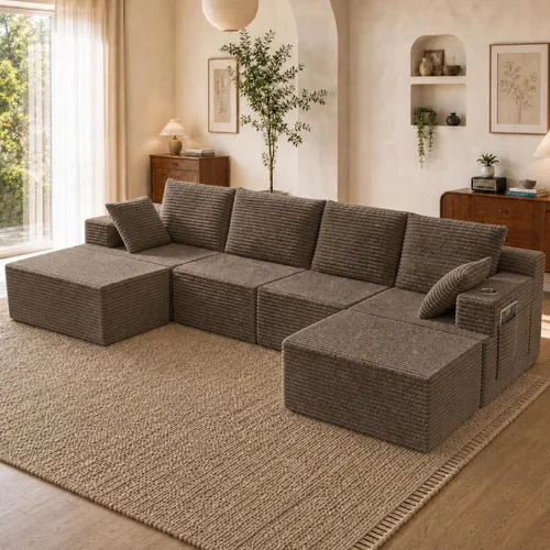 Vista 29 de Sofá modular modular en forma de U de 103 pulgadas con 2 otomanas Negro