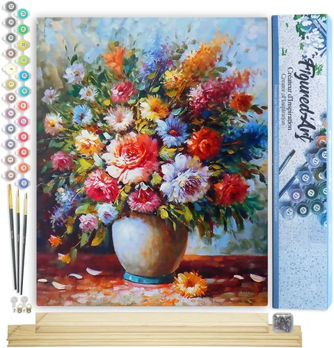Vista 11 de Figured'Art Pintura por números para adultos, flores rojas abstractas, 16 x 20 pulgadas, kit de pintura artística para manualidades, lienzo