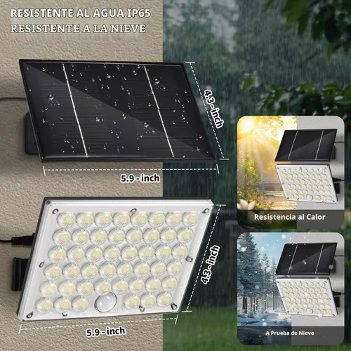 Vista 5 de Pack de 2 luces solares con 184 LED para exteriores, con sensor de movimiento, luces solares de pared impermeables al aire libre con 3 modos