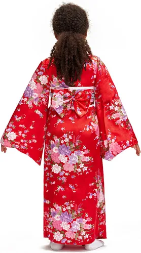 Vista 4 de IKALI Disfraz tradicional japonés de Yukata para niñas, disfraz de cosplay