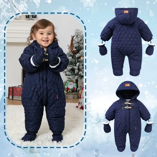 Vista 4 de XIFAMNIY Traje de invierno para bebé, abrigo con capucha para niñas y niños pequeños