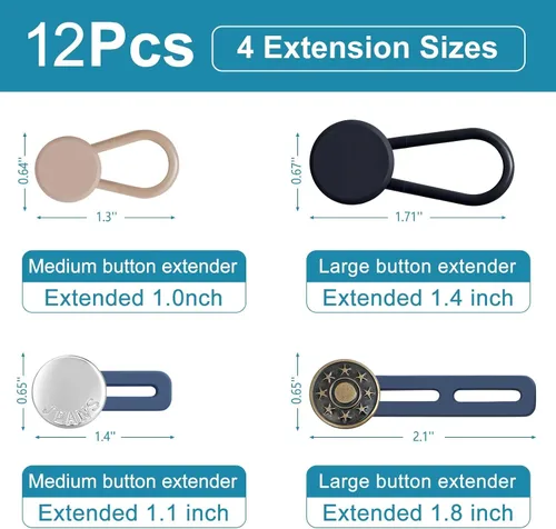 Vista 2 de KUNTAERY 12 extensores de cintura de pantalón para jeans, pantalones y faldas, extensores de botón ajustables sin coser, 1-1.8 pulgadas