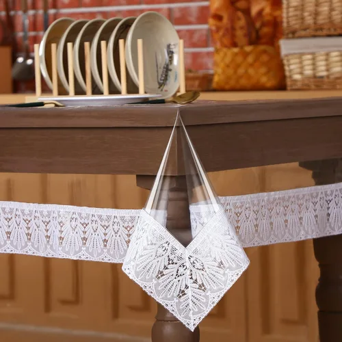 Vista 8 de Mixweer Protector Cubierta de Mesa de Vinilo Transparente Impermeable Mantel de Plástico para Mesa de Comedor Mantel de Encaje Blanco para Mesas