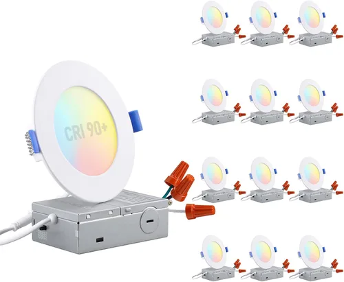 Vista 15 de TORCHSTAR Serie Básica - Paquete de 12 luces LED empotrables ultradelgadas de 3 pulgadas con caja de conexiones, CRI90, aluminio