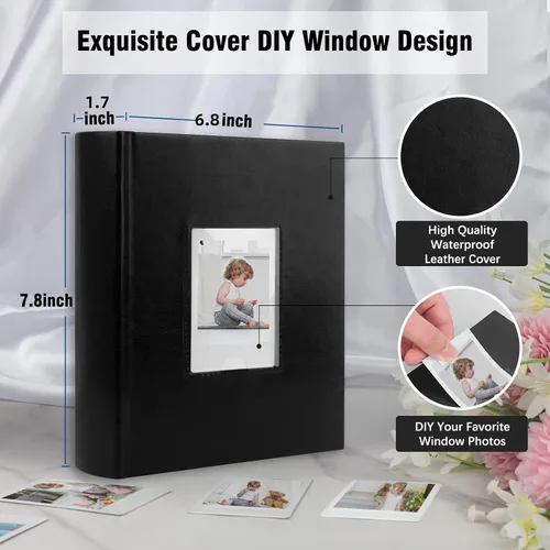 Vista 3 de Álbum de fotos para cámara Fujifilm Instax Mini, álbum de fotos para Polaroid, cubierta de cuero, 180 bolsillos 2 x 3 con espacio de escritura
