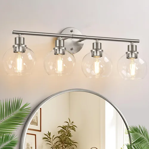 Vista 25 de Indoi Juego de 2 apliques de pared negros mate, lámparas de tocador de vidrio transparente con base E26, luces de pared reversibles arriba o abajo