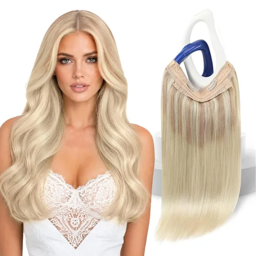 Vista 21 de Sunny - Extensiones de cabello humano real, con cable/hilo y clips ajustables, aplicación invisible, 2.82 onzas, 12 pulgadas, color rubio cenizo