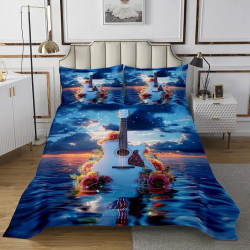 Vista 20 de Homewish Colcha de guitarra roja tamaño individual, juego de ropa de cama de música Hip Pop para decoración de habitación de niños y niñas, juego