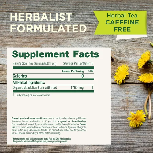 Vista 2 de Traditional Medicinals Té, hoja y raíz de diente de león orgánico, apoya la función renal y la digestión saludable, 48 bolsas de té (paquete de 3)