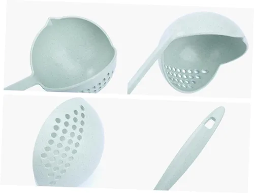 Vista 9 de Cuchara de sopa de paja de trigo 2 1 Cucharas de gachas de mango largo Cucharas de sopa Laddle Suministros de cocina Cuchara de paja de trigo