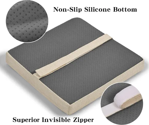Vista 4 de baibu Juego de 2 cojines cuadrados de espuma viscoelástica de 12 pulgadas, diseño de doble capa con lazos, cojín cuadrado para silla para taburetes