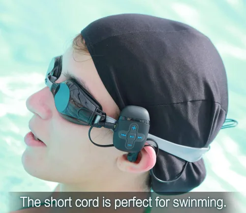Vista 6 de Reproductor de MP3 impermeable para nadar y correr, auriculares submarinos con cable corto, función de barajado