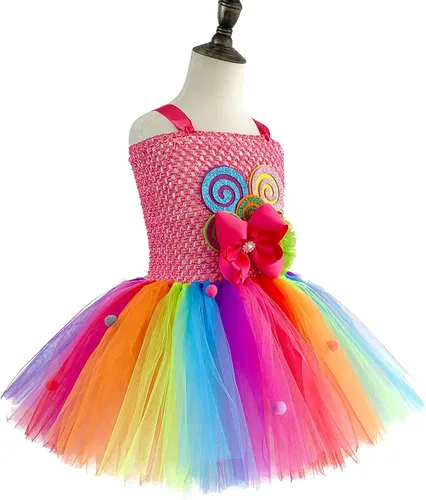 Vista 3 de DosTutu Vestido tutú de caramelo arcoíris para niñas de 1 a 10 años con diadema, cumpleaños, Pascua, carnaval, fiesta