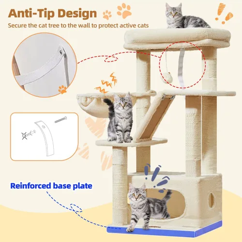 Vista 7 de Taoqimiao - Árbol para gatos, torre de 38.5 pulgadas para gatos de interior, adecuada para gatitos con lujoso condominio para gatos con cestas