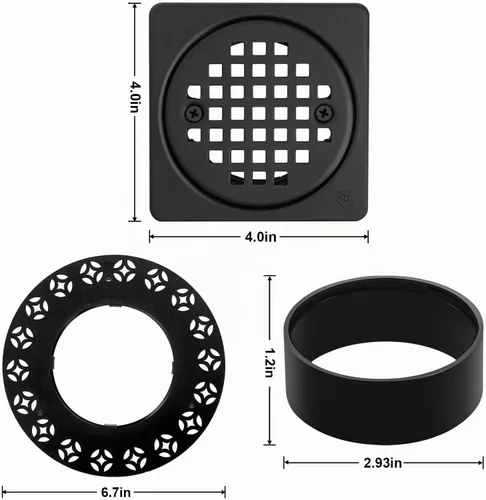 Vista 2 de Kit de rejilla de drenaje de 4 pulgadas compatible con Schluter Kerdi-Drain Flange Square Shower Floor Drenaje SS304 de acero inoxidable