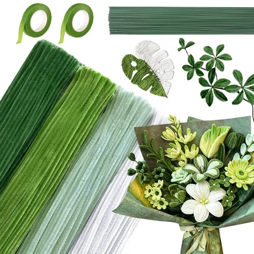 Vista 8 de Pipe Cleaners Bulk 422PCS Flower Kit, 12 Inch Chenille Stems for Crafts Verde (WLBGreen)