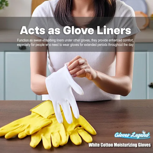 Vista 4 de 3 pares de guantes hidratantes de algodón blanco para manos secas, eczema, dormir, cuidado nocturno, 3 pares