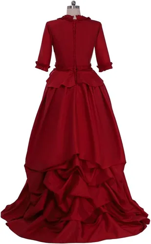 Vista 6 de Vestido victoriano gótico rojo para mujer, disfraz de vampiro Mina Harker