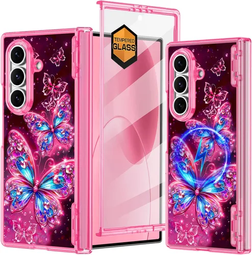 Vista 10 de Hekodonk Funda para Galaxy Z Fold 6, compatible con MagSafe, brilla en la oscuridad, protector de pantalla frontal, soporte, protección de bisagra