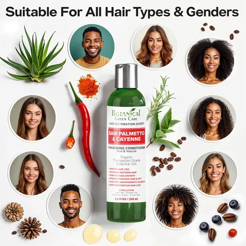 Vista 5 de Acondicionador Saw Palmetto y Cayena, acondicionador espesante para adelgazar el cabello, crecimiento del cabello, fortalecimiento del cabello
