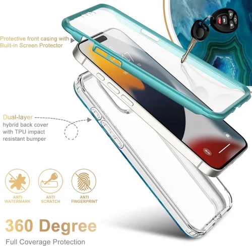 Vista 2 de Esdot Funda para iPhone 15 Pro con protector de pantalla integrado, funda duradera con diseños de moda para mujeres y niñas, elegante funda Piedra