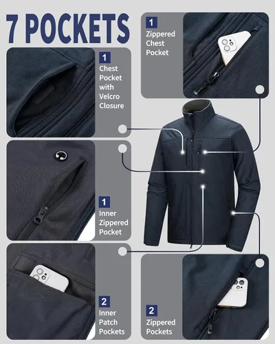 Vista 3 de 33,000ft Chaqueta ligera Softshell para hombre, con forro polar, rompevientos, impermeable, suave, para senderismo al aire libre