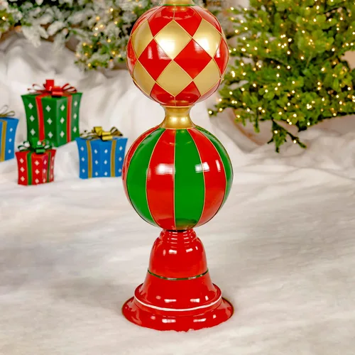 Vista 5 de Torre de adorno navideño de hierro de 5.5 pies de alto (rombos y tiras)
