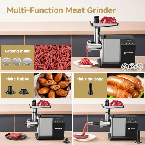 Vista 5 de AAOBOSI Picadora de carne eléctrica de 3000 W máx. con pantalla táctil a color, inversión automática y almacenamiento integrado, 3 ajustes