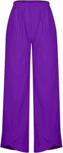 Vista 4 de Pantalones capri de lino para mujer, pantalones casuales de verano, pantalones elegantes recortados, cintura elástica, pantalones cónicos