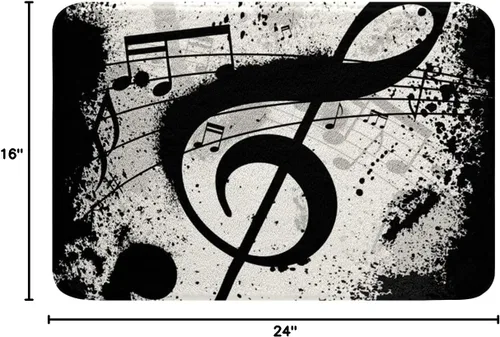 Vista 2 de apular Tapete musical para baño, tapete de baño con notas musicales negras, tapete de baño con temática musical, tapete de baño, tapete de felpa