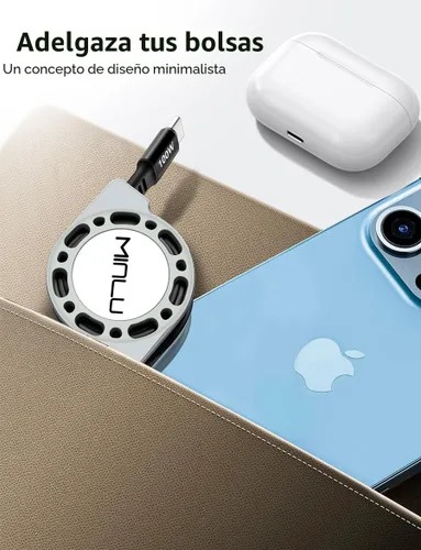 Vista 6 de Cable retráctil USB C a USB C (1.2 m, 2 unidades), cable de carga rápida USBC 5A de 100W, cable de carga tipo C para iPhone 17 16 15 Pro Plus Pro