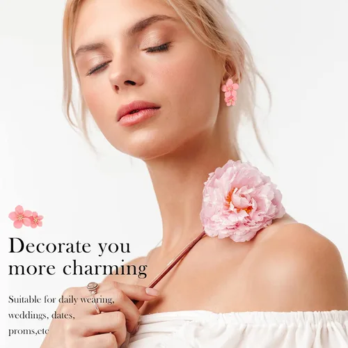 Vista 5 de 7 pares de aretes bohemios de flor para mujer, aretes de margarita en forma de flor con brote dorado
