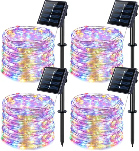 Vista 11 de JMEXSUSS Paquete de 2 luces solares de Navidad impermeables para exteriores, 100 LED de 33 pies, color blanco y multicolor, luces solares de hadas