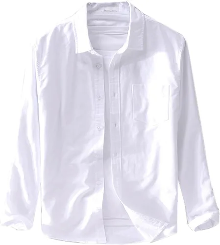 Vista 7 de Camisa de lino para hombre, manga larga, cómoda, abotonada, lisa, ligera, holgada, con bolsillos