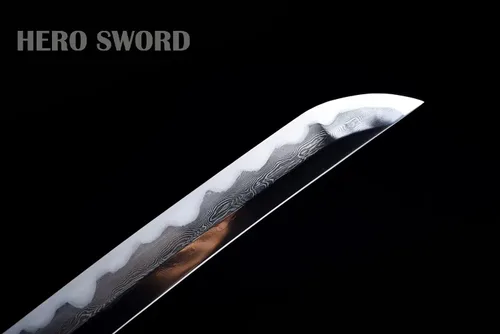 Vista 6 de Wakizashi - Espada samurái de acero templado plegado, auténtica, japonesa pura, manual, avanzada, piel de rayos, color rojo y negro, 31 pulgadas