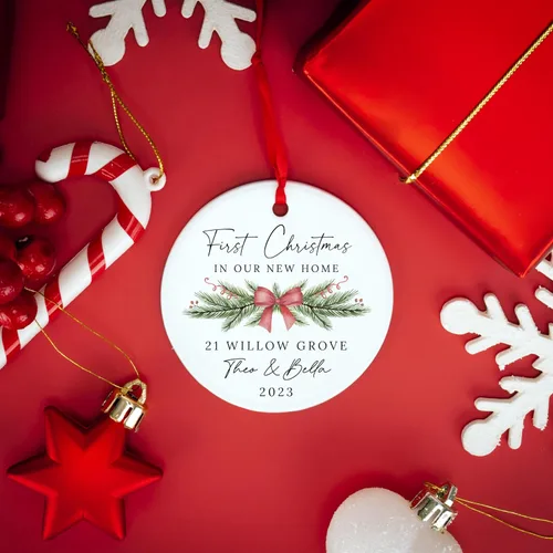 Vista 7 de Adorno personalizado para el nuevo hogar 2024 con tu dirección, 3 pulgadas, adorno de recuerdo de Navidad con caja de regalo opcional, recién casado