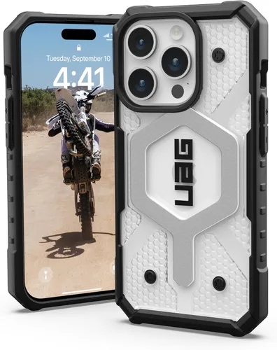 Vista 11 de URBAN ARMOR GEAR UAG Funda [Versión Actualizada] Compatible con iPhone 15 Pro 6.1" Pathfinder Transparente Ceniza/Negro Imán Integrado Compatible