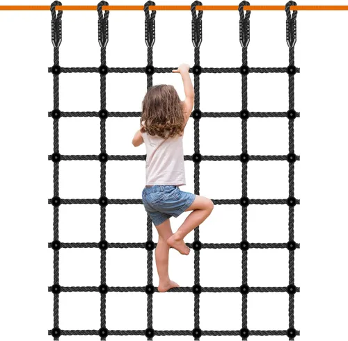 Vista 8 de Red de carga de escalada para niños al aire libre, 30 x 75 pulgadas, red de escalada resistente sin nudos para juego de columpios, casa de árboles