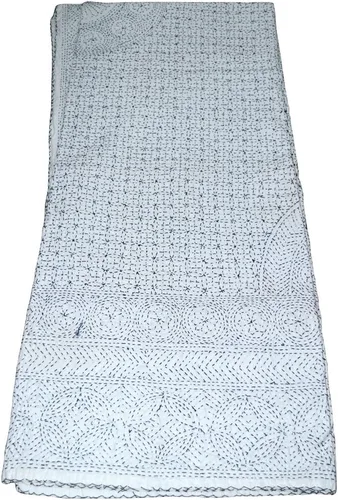Vista 3 de YUVANCRAFTS Colcha tradicional india Kantha pesada de algodón puro, colcha blanca tamaño Queen