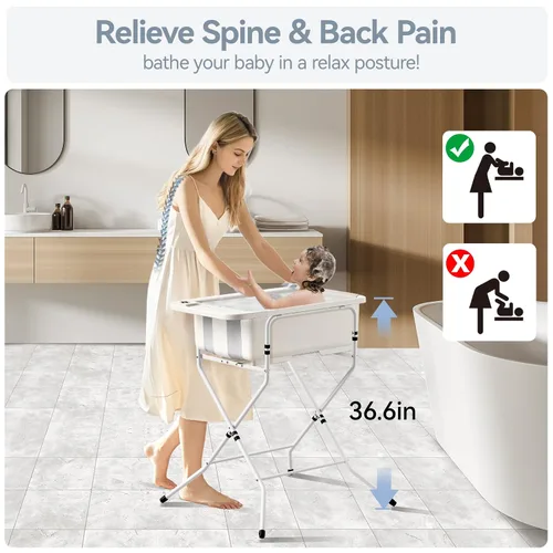 Vista 2 de Bañera plegable para bebé con soporte, bañera grande para bebé con termómetro y cojín Bañera portátil de viaje para recién nacidos Bañera