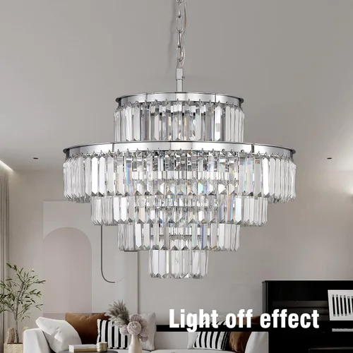 Vista 3 de Candelabros y luces de cristal de estilo moderno cromado redondos colgantes clásicos, lámpara colgante de techo accesorio de iluminación de 5