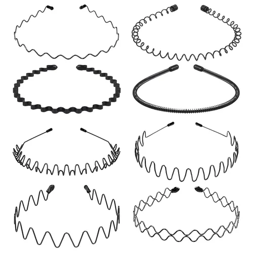 Vista 13 de Diademas de Metal, Con Dientes Cinta para el Cabello para Hombres, Diademas para Mujeres, Unisex Negro Ondulado Primavera Deportes al Aire Libre
