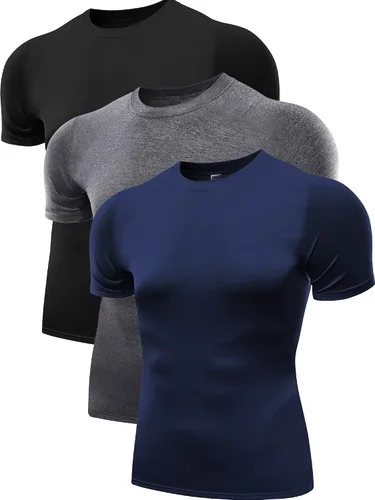 Vista 10 de NELEUS Paquete de 3 camisetas de entrenamiento de capa base de compresión atlética para hombre 5011# Paquete de 3: Negro