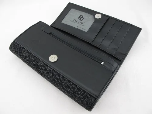 Vista 3 de Pelgio Cartera de embrague de piel auténtica de Stingray para mujer, Negro