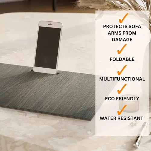 Vista 8 de Bandeja de brazo de sofá, mesa de sofá, mesita de noche, posavasos de madera, taza de café, reposabrazos plegable, protector de extremo, plegable