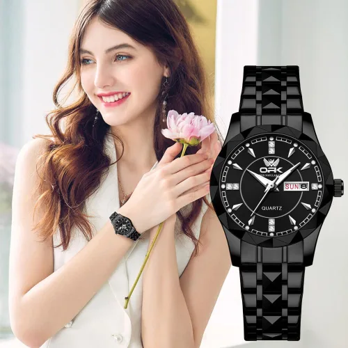 Vista 2 de Relojes para mujer, reloj de moda para mujer, reloj de pulsera de cuarzo analógico impermeable de acero inoxidable para mujeres y niñas