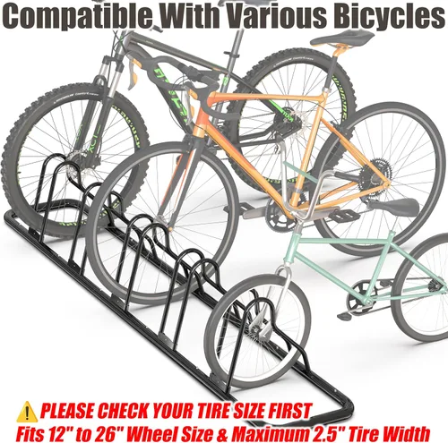 Vista 2 de Simple Houseware - Soporte de almacenamiento ajustable para 5 bicicletas, aparcamiento para suelo, color negro