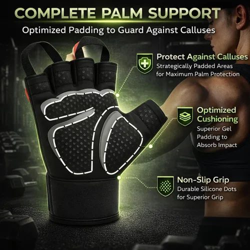 Vista 3 de Harcos Guantes de gimnasio para levantamiento de pesas para hombres y mujeres, guantes de entrenamiento, protección completa de la palma y agarre