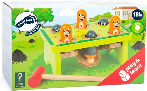 Vista 4 de Foot 11162 Whack-A-Mole, banco de madera 100% certificada, recursos educativos, base entrelazada, diez bloques