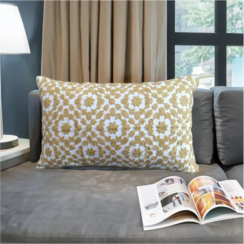 Vista 13 de Funda de almohada de algodón, diseño de bolero. Funda decorativa con diseño geométrico. En lona de algodón. Bordado, con costuras en cadena. 1pc